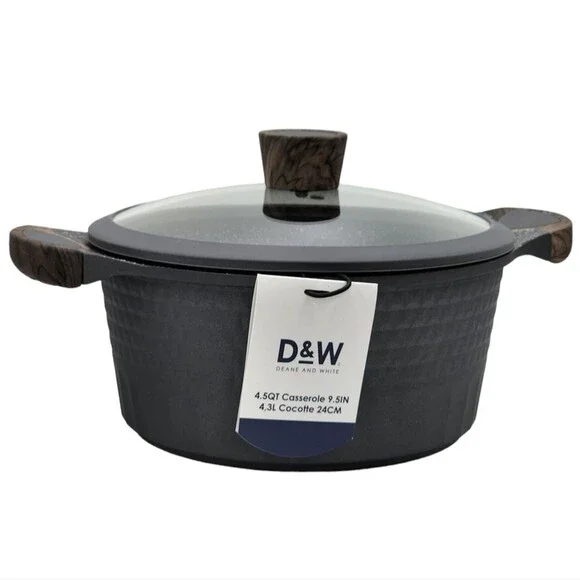 D&W‎ Premium Cookware 9.5in Stock Pot Casserole with Lid Nonstick 4.5QT Charcoal